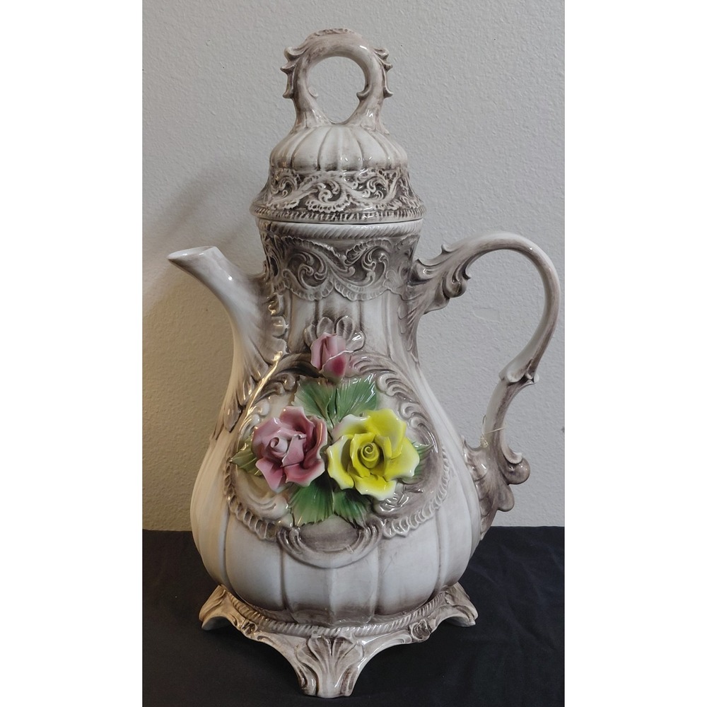 Vtg Nuova Capodimonte Italy Large Lidded Pitcher Vase Crowned N Certified 1990